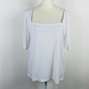 Ann Taylor LOFT Top XL White Ribbed Twist Back Square Neck